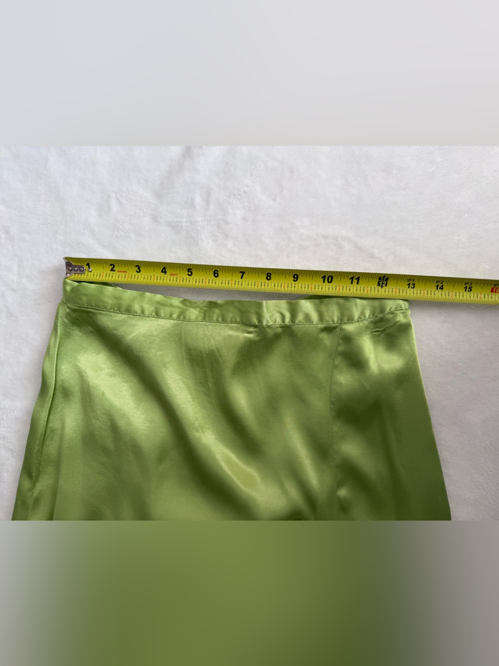 Y2K Lime Green Satin Slip Midi Skirt Bias Cut Slit Skirt Size 6 - Picture 4 of 6